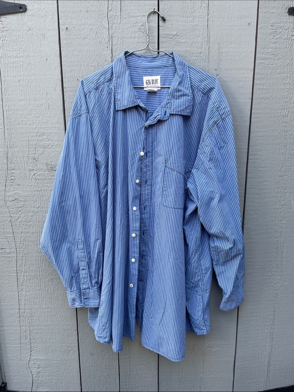 Men's 3XL Blue Striped Button-Up Shirt 626 Blue 100% Cotton